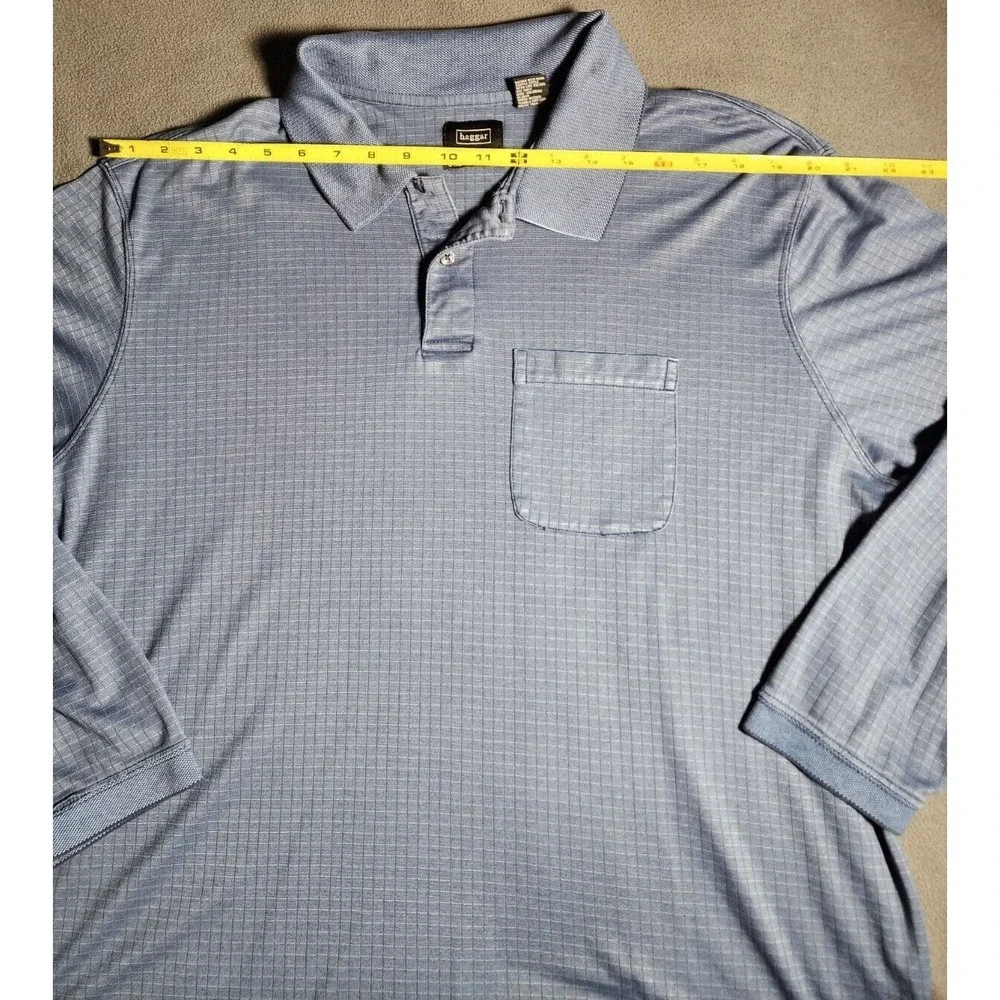 Haggar Polo Shirt Men XL Blue Collared Long Sleeve Quarter Buttons